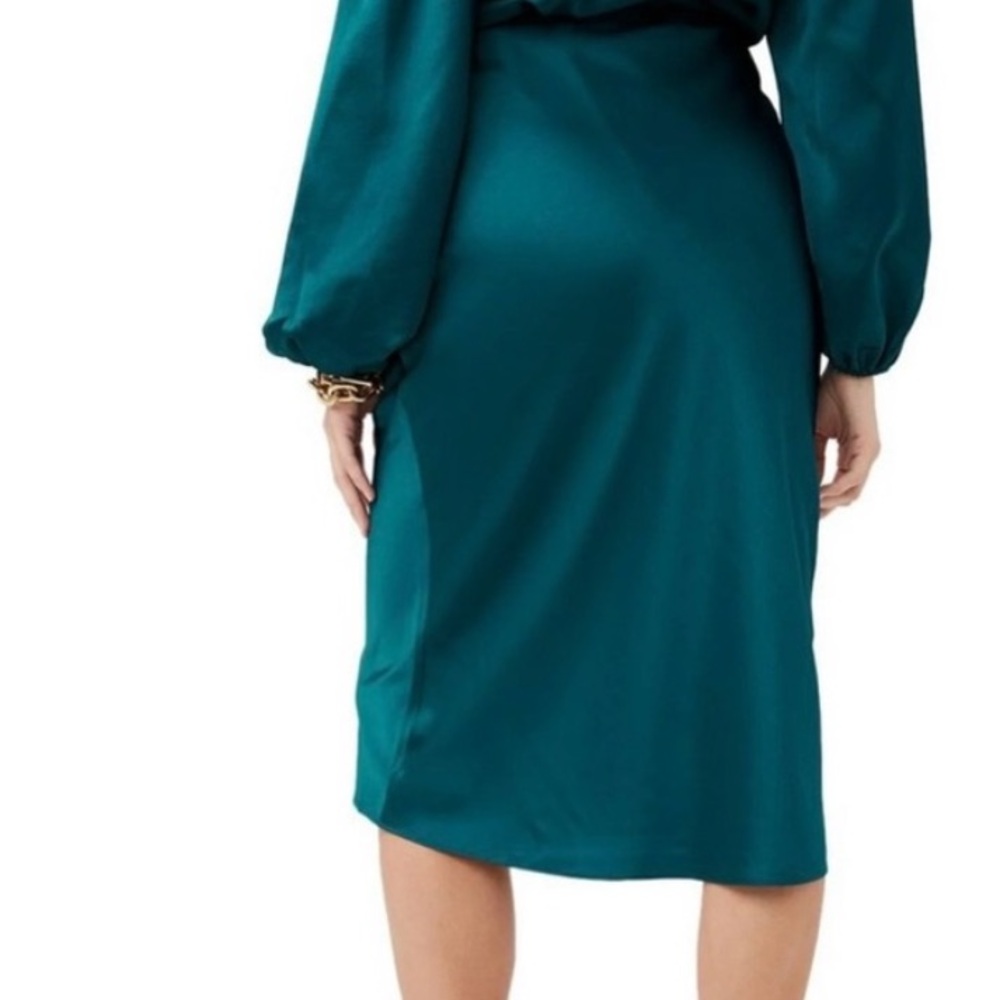 NWT Trina Turk Sz 8 Lighten Up Teal Midi Skirt Side Zip - Picture 2 of 5